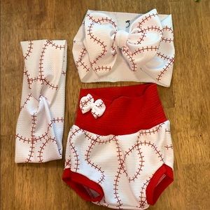 Baseball Bummies and Bow set with Mom headband